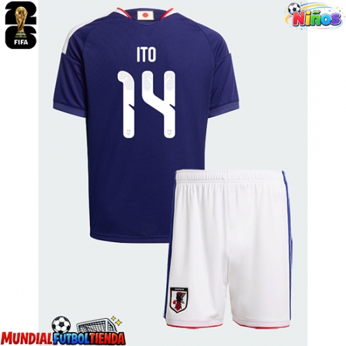 Camiseta Japón Junya Ito #14 Primera Equipación Replica Mundial 2026 para niños mangas cortas (+ Pantalones cortos)